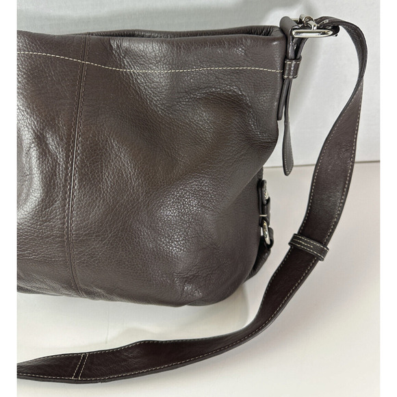 Coach Chocolate Brown Duffle Bucket Bag Pebbled Leather Shoulder Purse F15064 - Picture 13 of 16